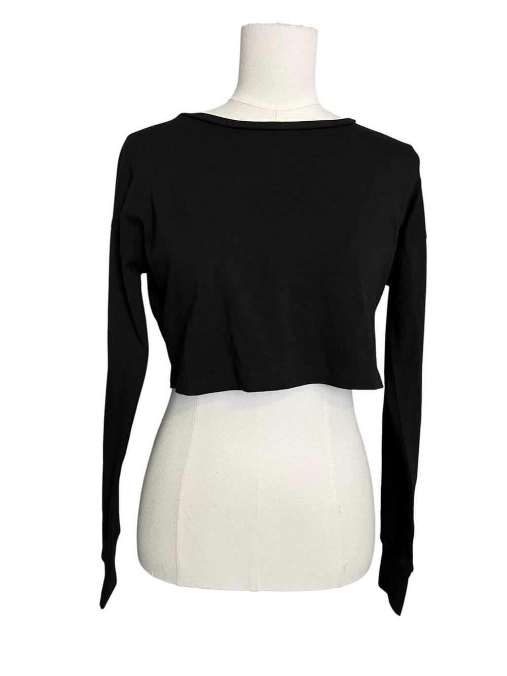 Mippo Shirt Womens Medium Black Long Sleeve Cropped Supersoft Tee Stretch